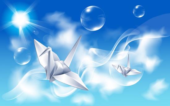 paper crane under blue sky